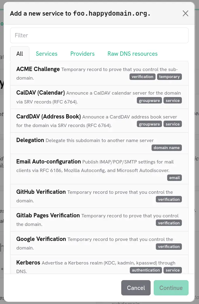 The service type selector