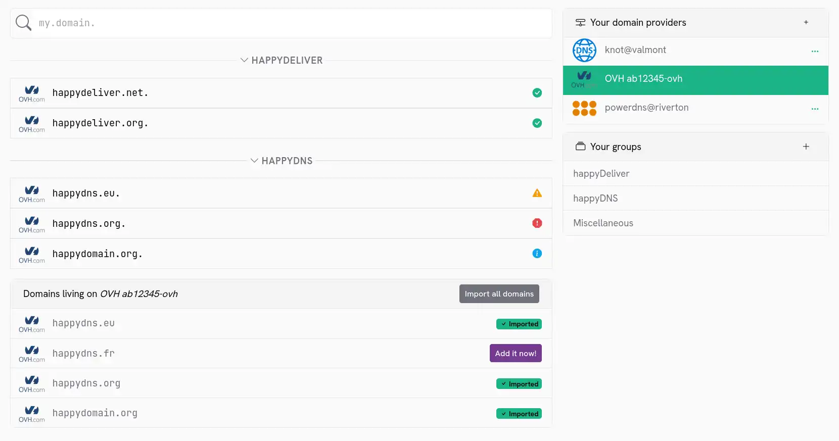 Domain filtering according to the hosting provider